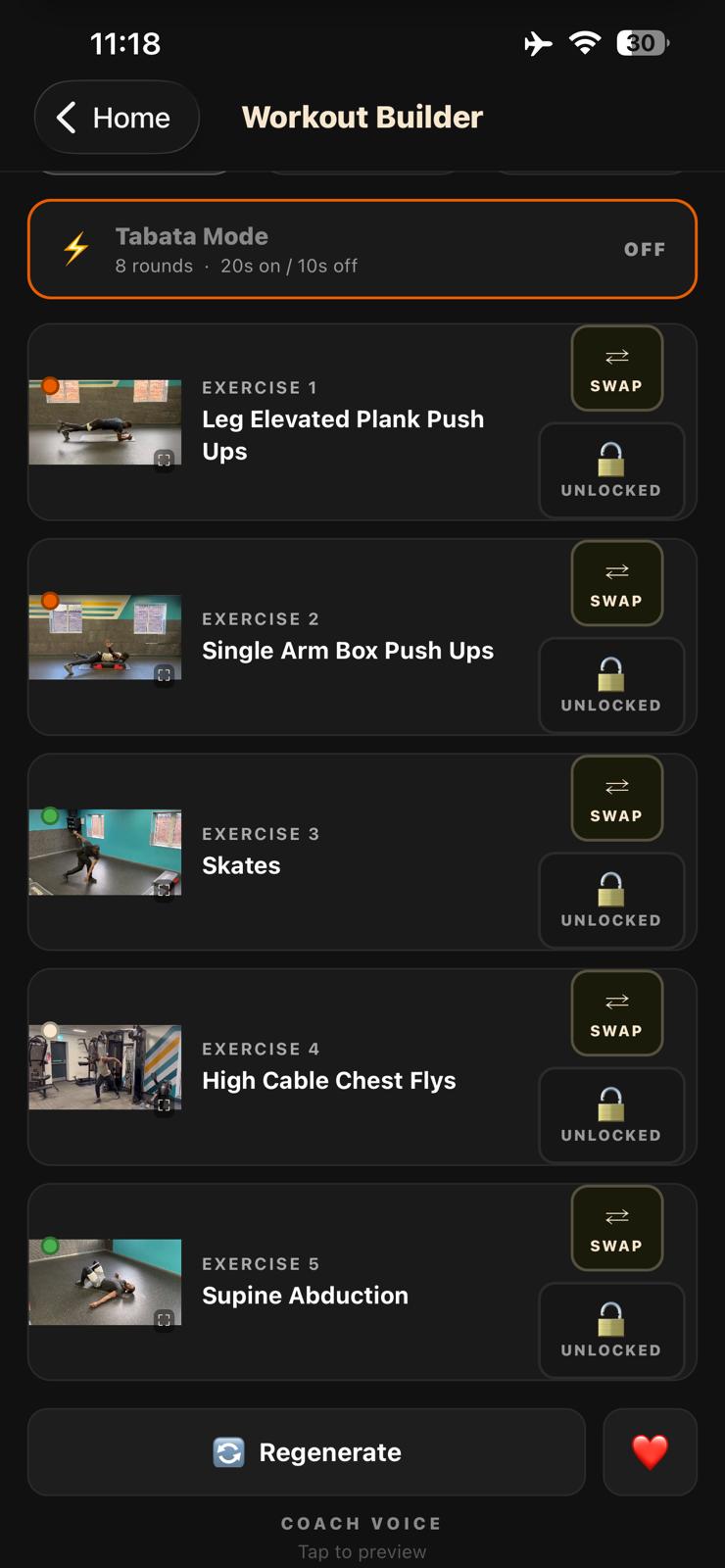 Workout Videos with Tabata mode and demo videos for each slot