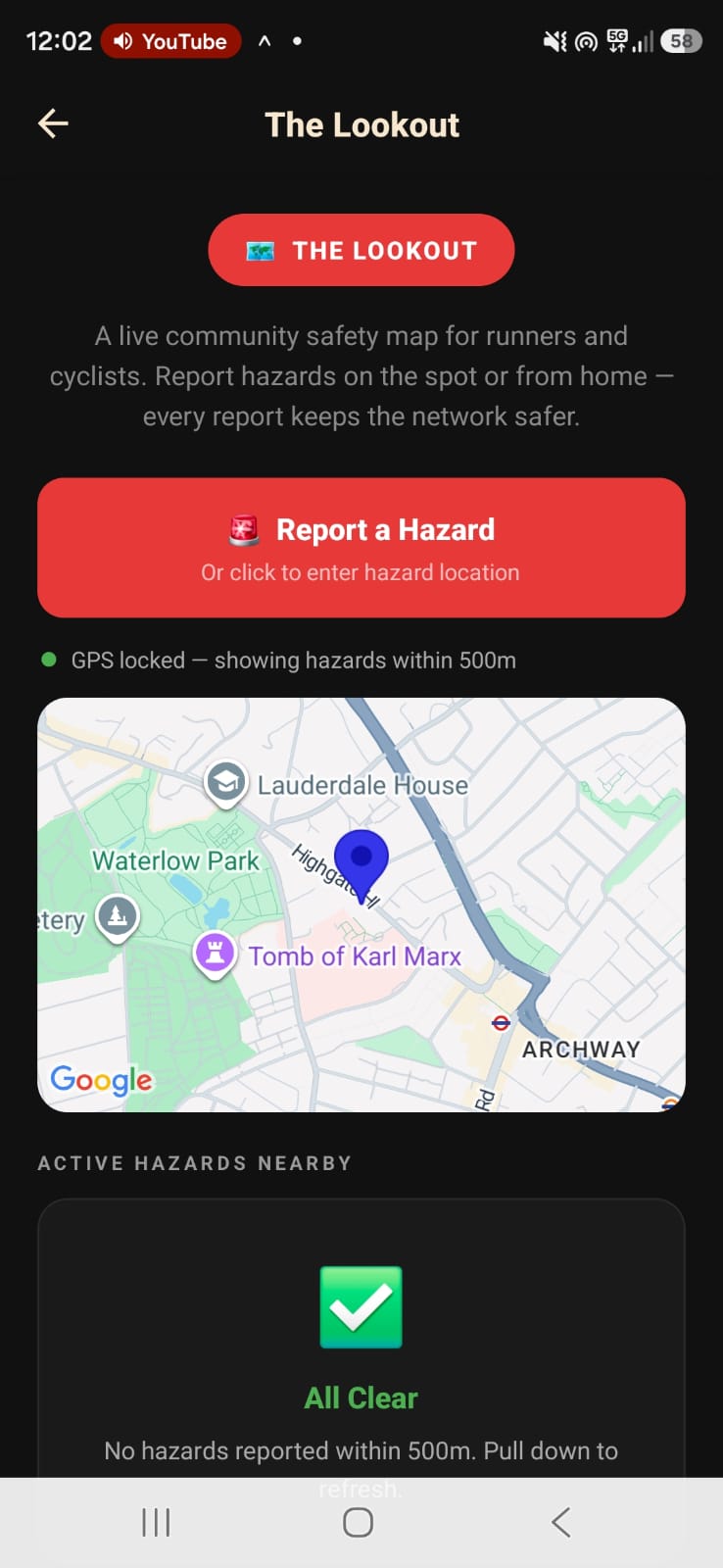 The Lookout community safety map with hazards within 500m